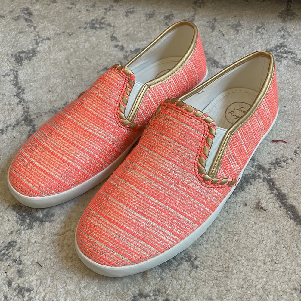 (Jack Rogers) Baldwin Slip On Sneakers, Orange-Coral Gold Metallic, NWOT NEW
